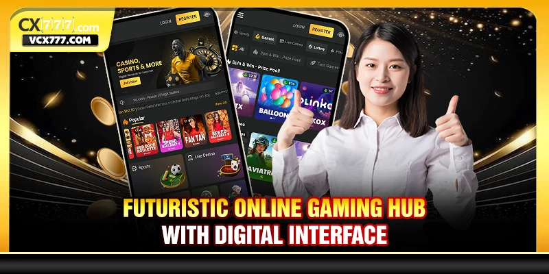 Futuristic Online Gaming Hub With Digital Interface