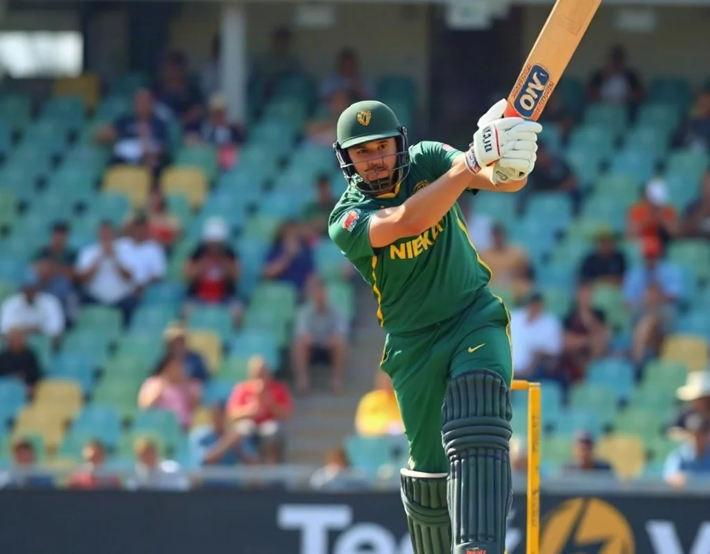 Pakistan cricket player batting in a stadium during a match