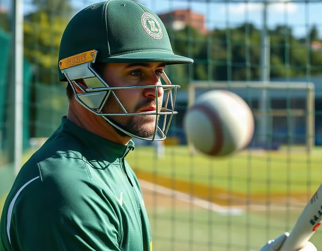 Close-up of a Pakistani cricket player during a practice session