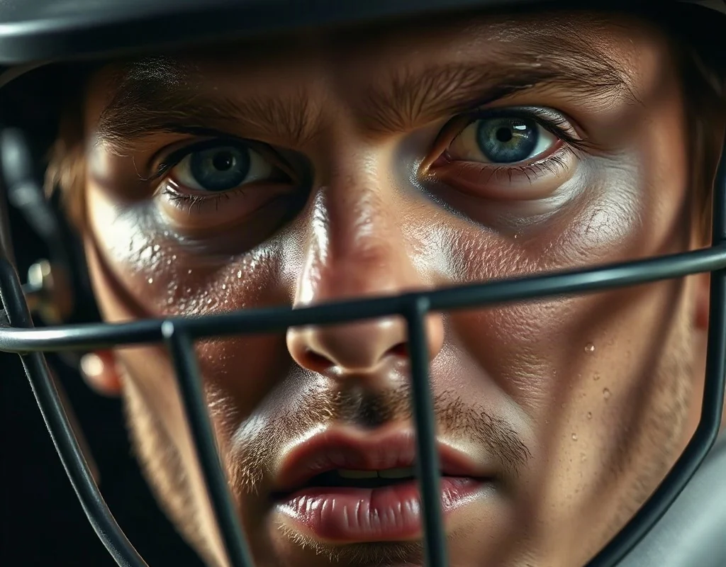 Close-up of a Pakistani cricketer displaying determination.