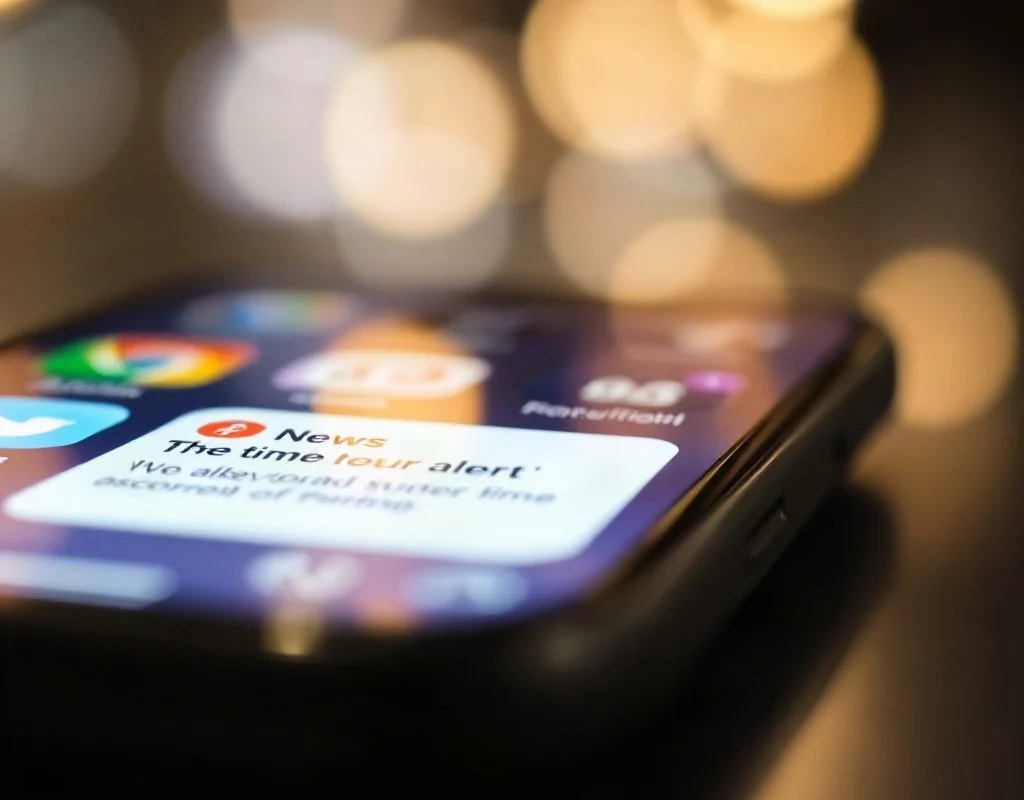 Smartphone displaying a breaking news alert notification