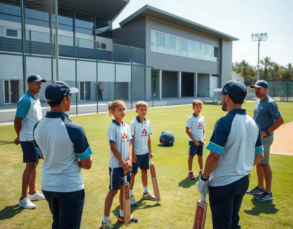 Young cricketers training at a modern academy
