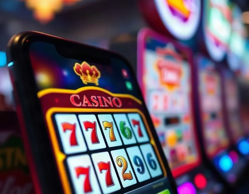X777 APK app on a smartphone with casino slot games and neon lights