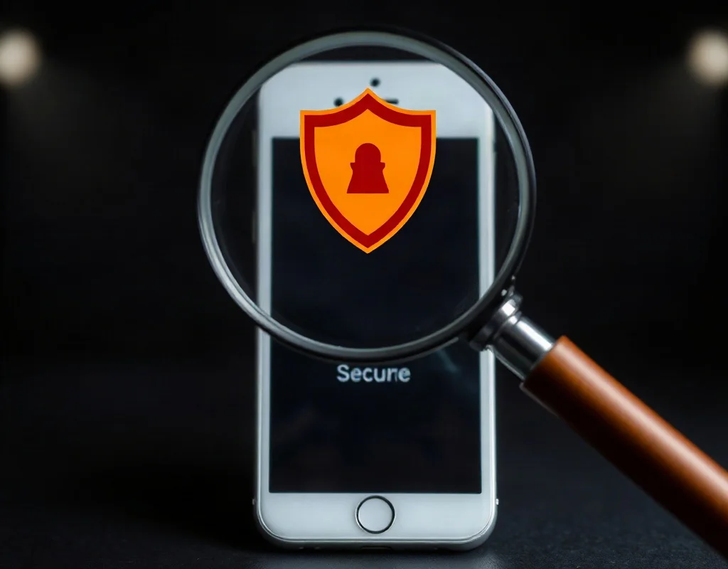 Checking the security and licensing of X777 APK with a magnifying glass and shield
